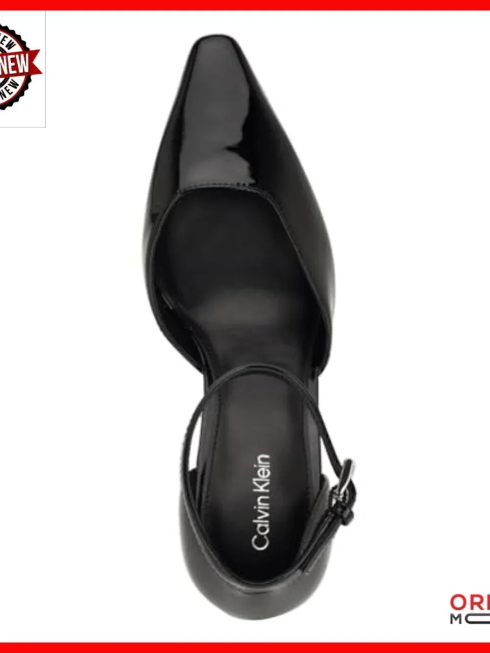 Pointy Toe Pumps with Buckle Closure, 2.68 Inch Heel, Faux Patent Leather